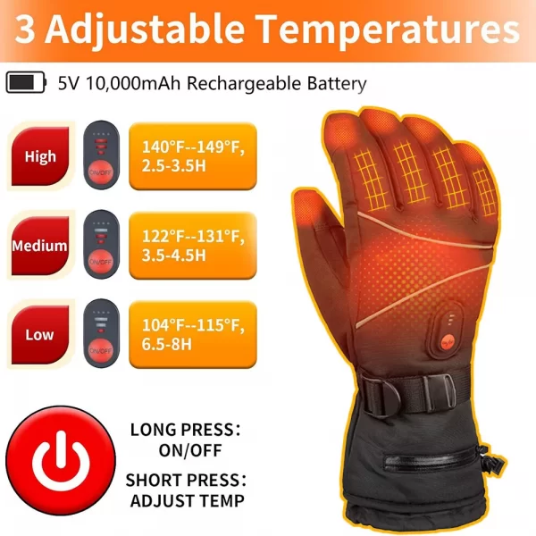 10000mAh Battery Rechargeable Electric Heated Gloves Thermal Motorcycle Gloves - Image 4