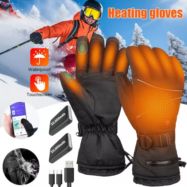 10000mAh Battery Rechargeable Electric Heated Gloves Thermal Motorcycle Gloves