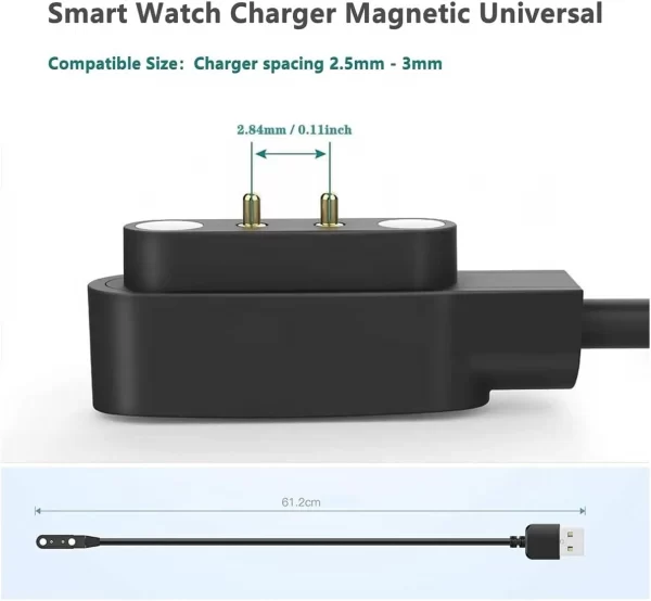 Universal Smart Watch Charging Cable 2-Pin 2.84mm USB Data Magnetic Charger UK - Image 4