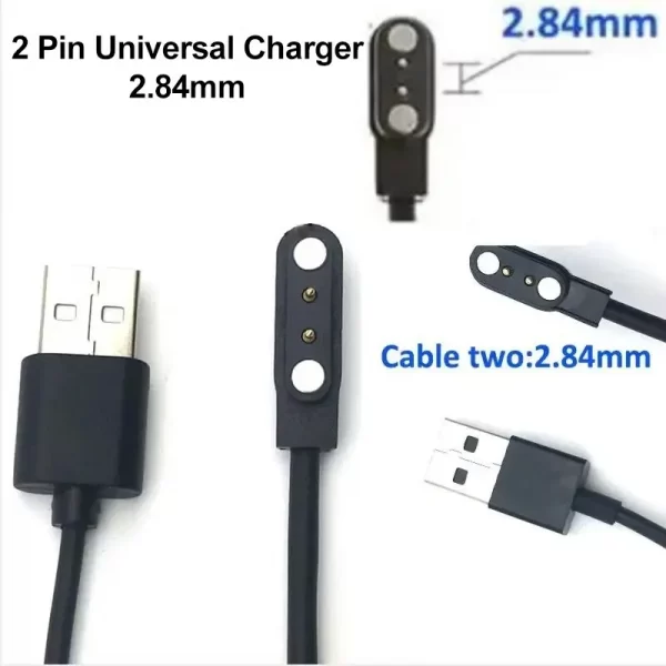 Universal Smart Watch Charging Cable 2-Pin 2.84mm USB Data Magnetic Charger UK