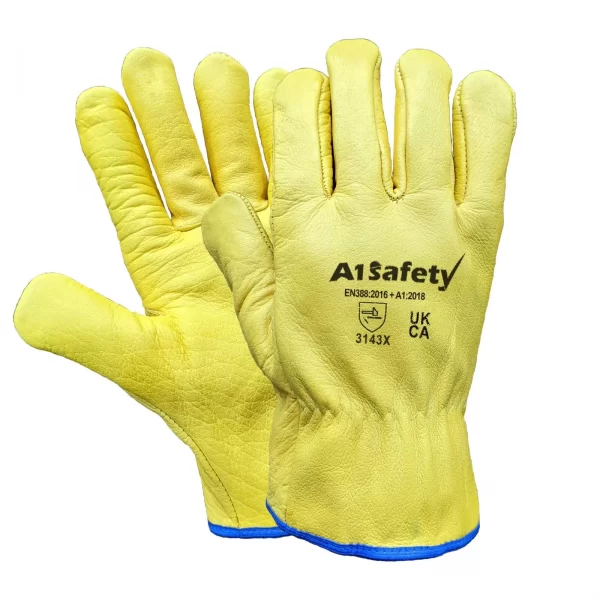 Premium Yellow Leather Driver Work Gloves Fleece Lined Lorry Truck Driving Glove - Image 3